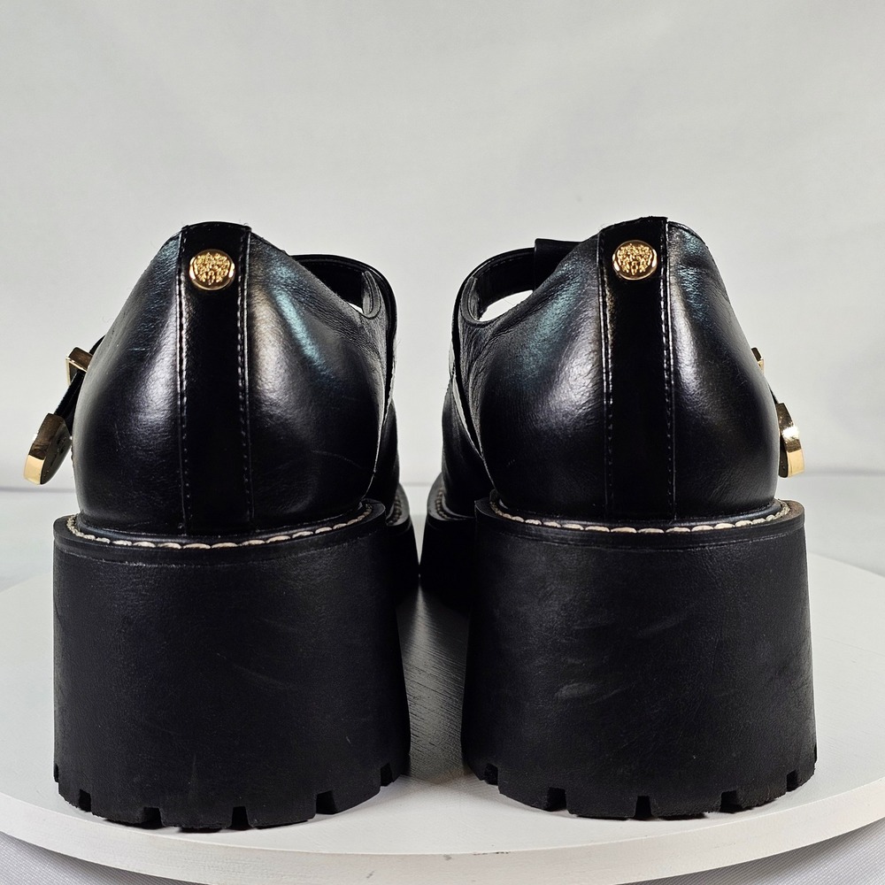 Vince Camuto Black Leather T-Strap Lug Sole Mary Jane Heels Size 8.5M - Picture 4 of 7